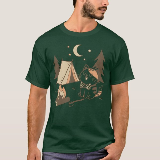 Whimsical Cat Camping Scene Design friends T-Shirt (Vorderseite)