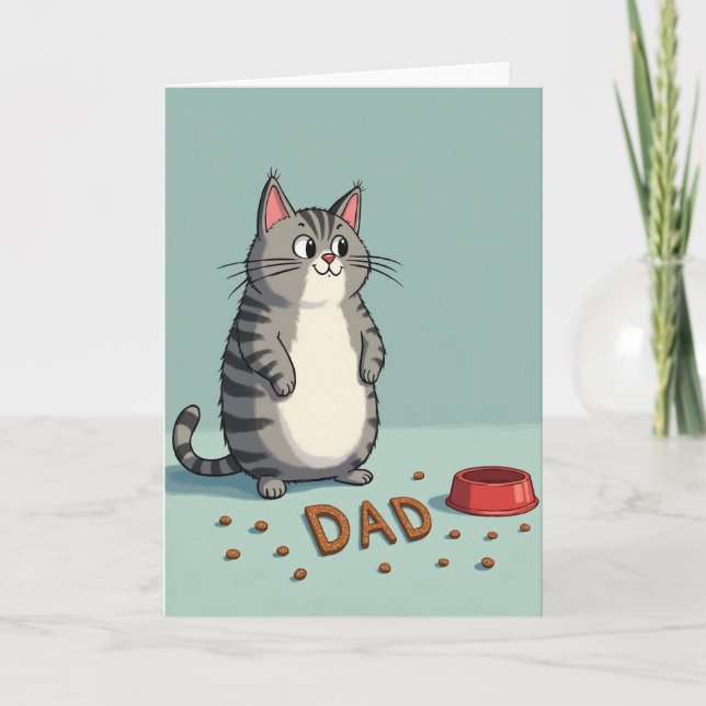 Whimsical Cat Dad Leckerli Karte (Vorderseite)