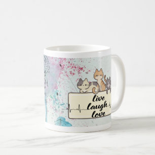 Whimsical Cat & Dandelion: Blumenkunst Kaffeetasse