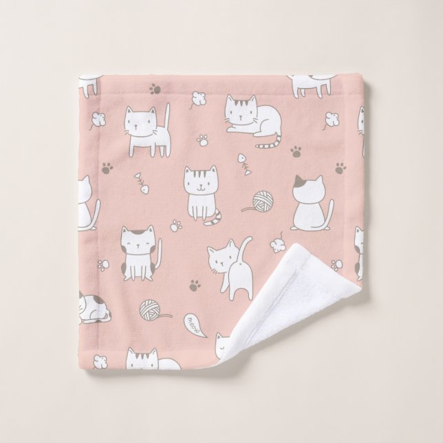 Whimsical Cat Doodles Badhandtuch Set (Waschlappen)
