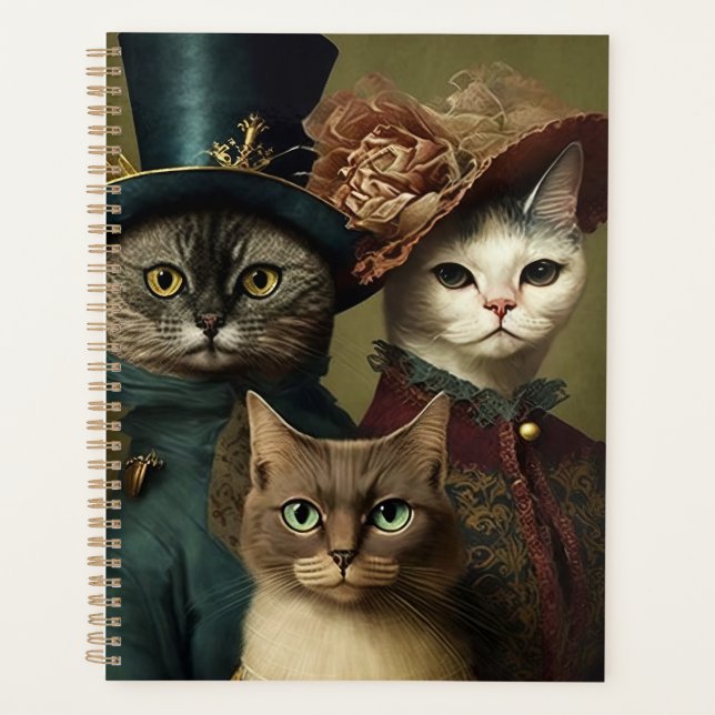 Whimsical Cat Family in Extravaganten Kleidern Planer (Vorderseite)