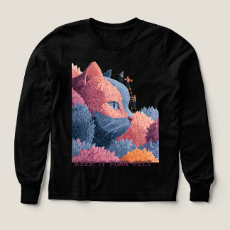 Whimsical Cat Floral T-Shirt für Mädchen