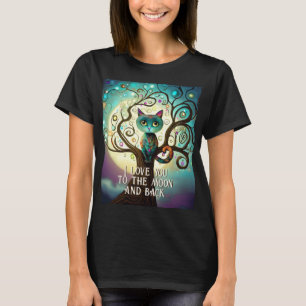 Whimsical Cat Full Moon Artwork I Liebe You T-Shirt