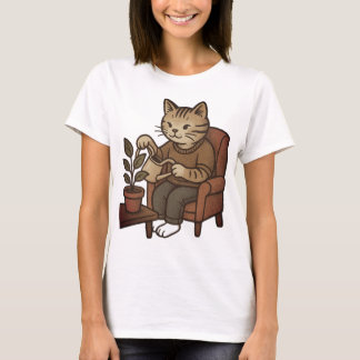 Whimsical Cat Gardener Art Print - Niedlich Feline T-Shirt