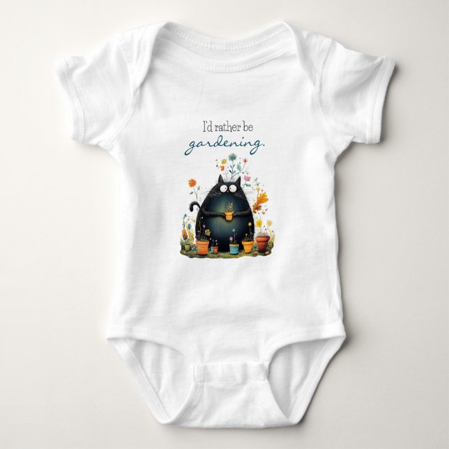 Whimsical Cat Gärtner "Ich würde lieber gärtnern" Baby Strampler (Vorderseite)