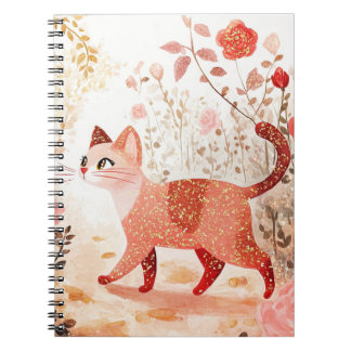 Whimsical & cat in a rose garden. notizblock