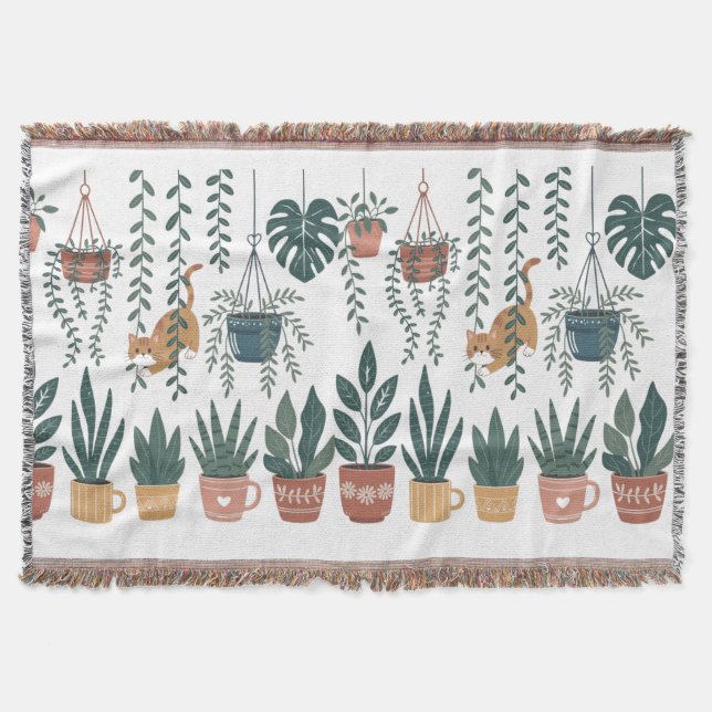Whimsical Cat in der Pflanze Reben Parent Blanke Decke (Vorderseite)