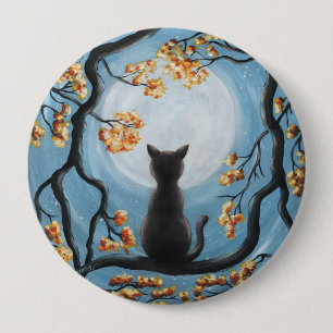 Whimsical Cat in Tree Full Moon Malerei Button