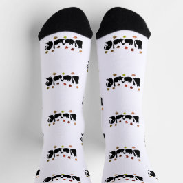Whimsical Cat Line Art with Autumn Leaves Socken