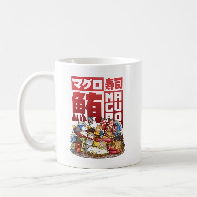 Whimsical Cat Maguro Tuna Sushi Workshop Kaffeetasse (Links)
