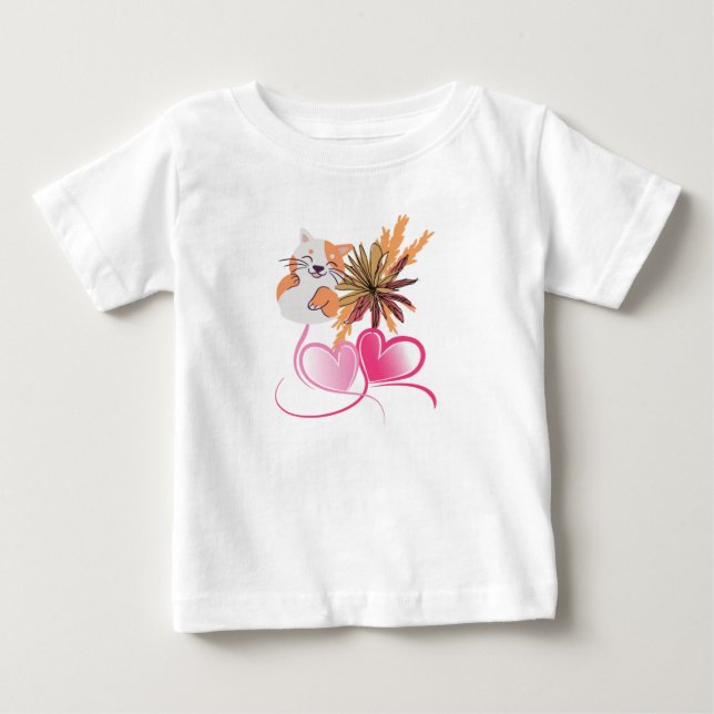 Whimsical Cat Mom Floral & Wildflower Hearts Desig Baby T-shirt (Vorderseite)