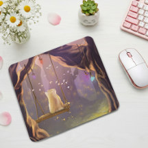Whimsical Cat on a Swing Mouse Pad