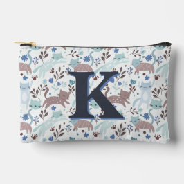 Whimsical Cat Pattern, Blaugraues Monogramm Zubehörtasche