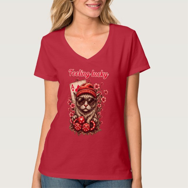 Whimsical Cat Poker Celebration T-Shirt (Vorderseite)