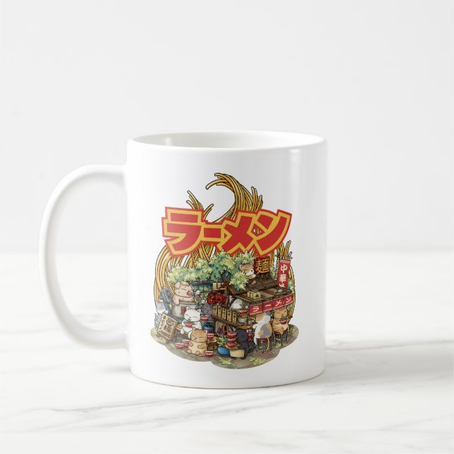 Whimsical Cat Ramen Noodle Stall Kaffeetasse (Links)