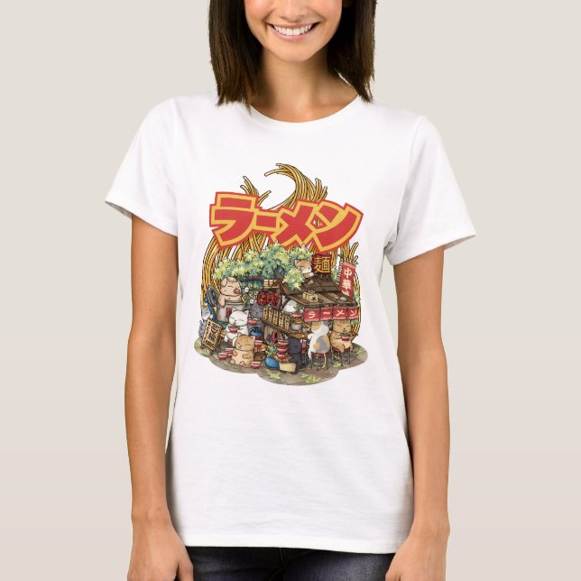 Whimsical Cat Ramen Noodle Stall T-Shirt (Vorderseite)