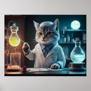 Whimsical Cat Scientist im Labrador Poster