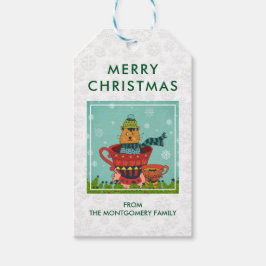 Whimsical Cat Sitzen in einem Teacup frohe Weihnac Geschenkanhänger