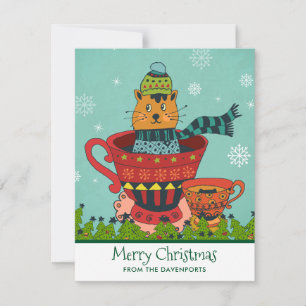 Whimsical Cat Sitzen in einem Teacup Weihnachten