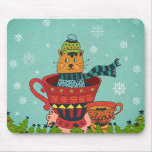 Whimsical Cat Sitzen in einem Teacup Weihnachten Mousepad