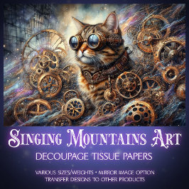 Whimsical Cat Steampunk Galaxy Quest Decoupage Seidenpapier