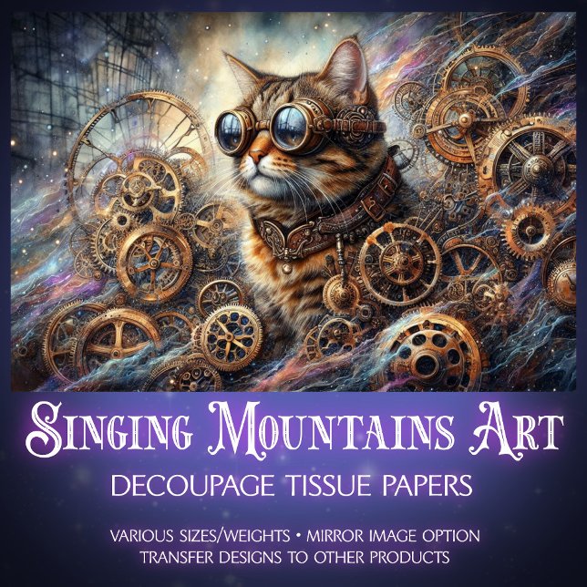 Whimsical Cat Steampunk Galaxy Quest Decoupage Seidenpapier (Von Creator hochgeladen)