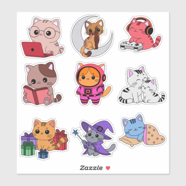 Whimsical Cat Sticker Pack (Blatt)