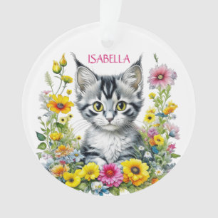 Whimsical Cat und Blumen Personalisiertes Weihnach Ornament