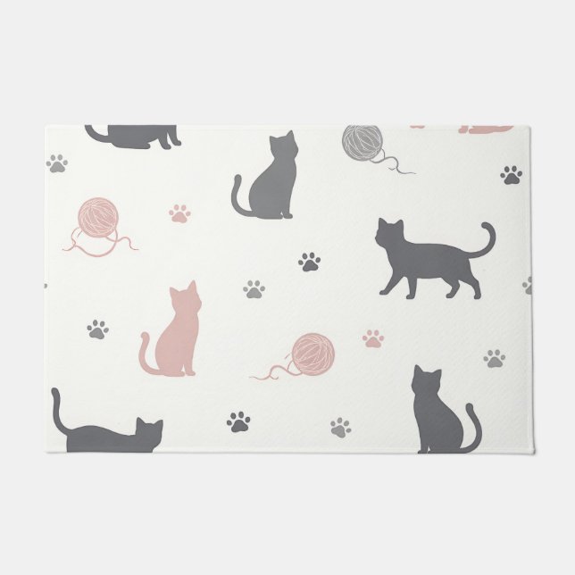 Whimsical Cat und Garn-Silhouette-Muster Fußmatte (Vorderseite)