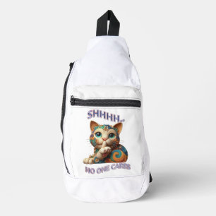 Whimsical Cat Whispers Shhhh Niemand Cares Crossbody Bag