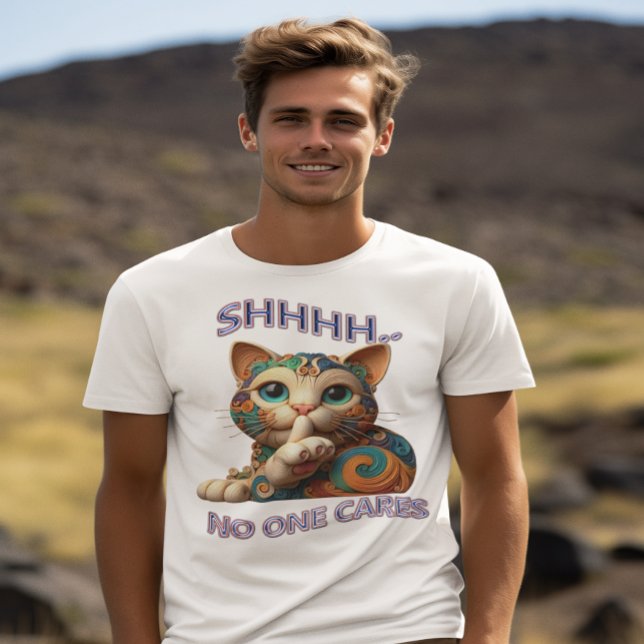 Whimsical Cat Whispers Shhhh Niemand Cares T-Shirt (Von Creator hochgeladen)