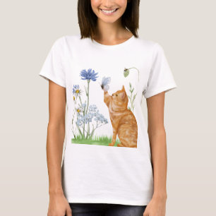 Whimsical Cat & Wildblume Frauen T-Shirt