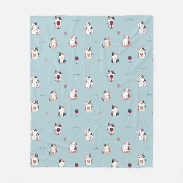 Whimsical Cat & Wine Fleece Blanket (Vorderseite)