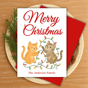 Whimsical Cats feilschen Weihnachtslicht Feiertagskarte