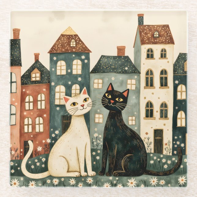 Whimsical Cats Glasuntersetzer (Vorderseite)