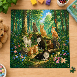 Whimsical Cats in einem verzauberten Wald Puzzle