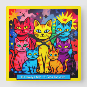 [Whimsical Cats] Moderne Pop-Art in bunten Farben Quadratische Wanduhr