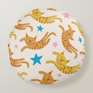 Whimsical Cats & Stars: Kids's Fashion Pattern Rundes Kissen