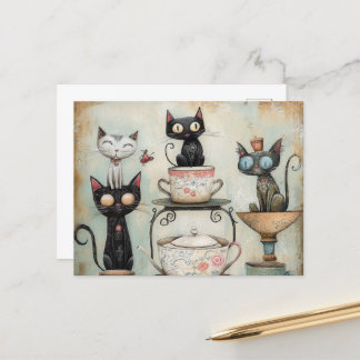 Whimsical Cats Tee Party Postkarte