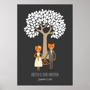 Whimsical Cats Wedding Fingerprint Signature Tree Poster