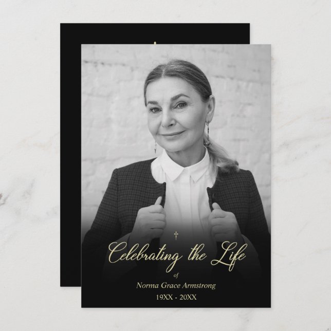 Whimsical Celebrating the Life Photo Funeral Mitteilungskarte (Vorne/Hinten)