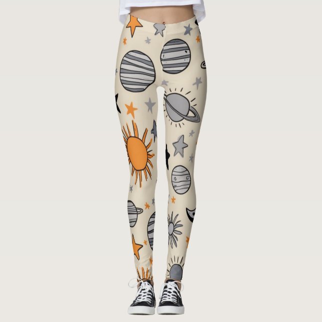 Whimsical Celestial Doodle Leggings (Vorderseite)