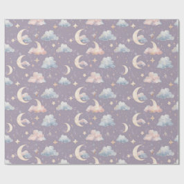 Whimsical Celestial Watercolor Moon Stars Clouds Geschenkpapier