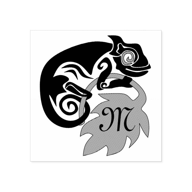 Whimsical Chameleon Klettern auf Hopfen Monogram Gummistempel (Prägung)