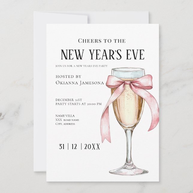 Whimsical  Champagne New Year's Eve Party  Invitat Einladung (Vorderseite)