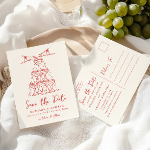 Whimsical Champagne Tower Rot Save-the-Date-Karte Ankündigungspostkarte