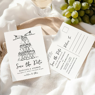 Whimsical Champagne Tower Save the Date Ankündigungspostkarte