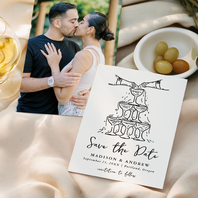 Whimsical Champagner Tower Cream Foto Hochzeit Save The Date (Von Creator hochgeladen)