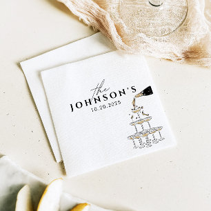 Whimsical Champagner Tower Illustriert Wedding Serviette