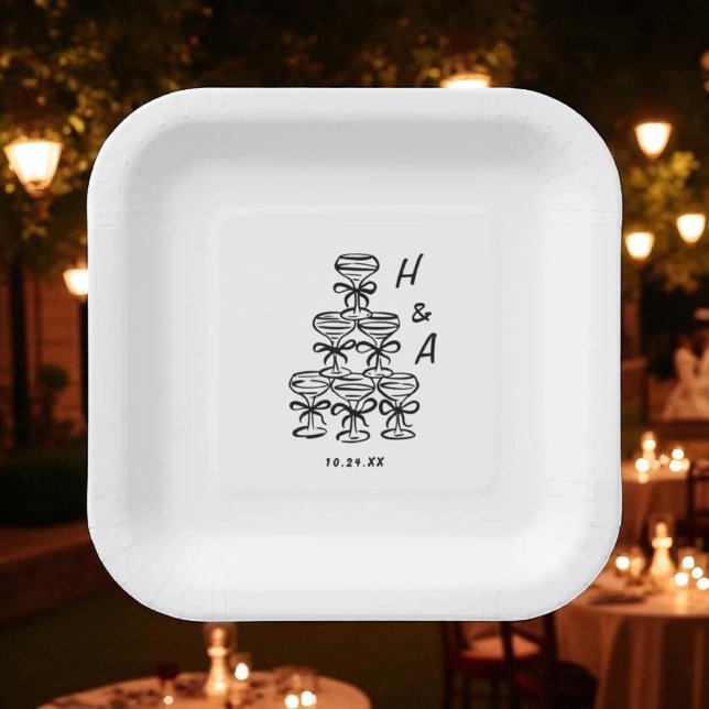 Whimsical Champagner Tower Wedding Cocktail Pappteller (Von Creator hochgeladen)